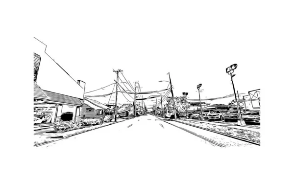 Vytisknout Pohled Budovu Orientačním Bodem Owensboro Město Kentucky Ručně Kreslená — Stockový vektor