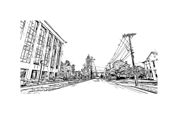 Print Building Vista Com Marco Owensboro Cidade Kentucky Desenho Desenhado —  Vetores de Stock