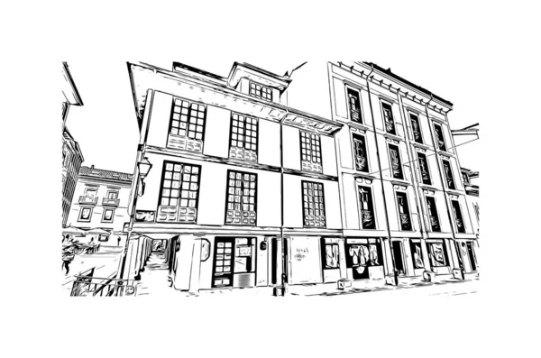 Print Building Vista Com Marco Oviedo Uma Cidade Noroeste Espanha — Vetor de Stock