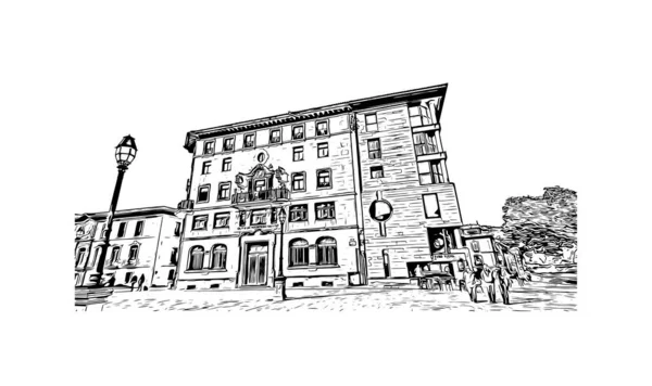 Print Building View Landmark Oviedo Town Northwest Spain Hand Drawn — Stock Vector
