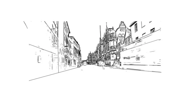 Print Building View Landmark Oxford City England Hand Drawn Sketch — Stock Vector