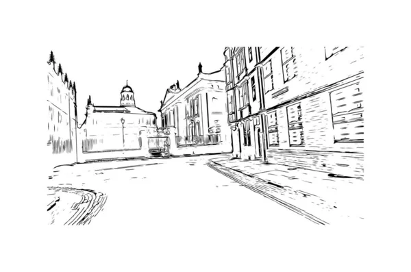 Print Building View Landmark Oxford Staden England Handritad Skiss Illustration — Stock vektor