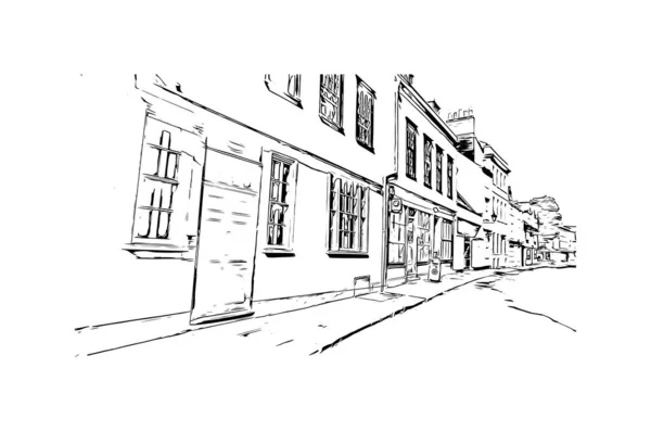 Print Building View Landmark Oxford Staden England Handritad Skiss Illustration — Stock vektor