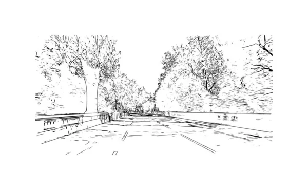 Imprimir Vista Del Edificio Con Hito Oxford Ciudad Inglaterra Dibujo — Archivo Imágenes Vectoriales