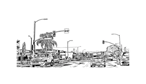 Imprimer Vue Sur Bâtiment Avec Monument Oxnard Est Ville Californie — Image vectorielle