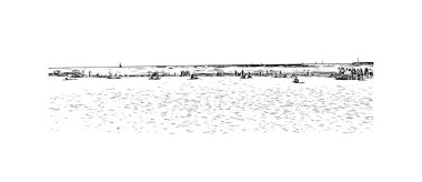 Print Building view with landmark of Palavas les Flots, Fransa 'da bir komün. Vektörde elle çizilmiş çizim çizimi.