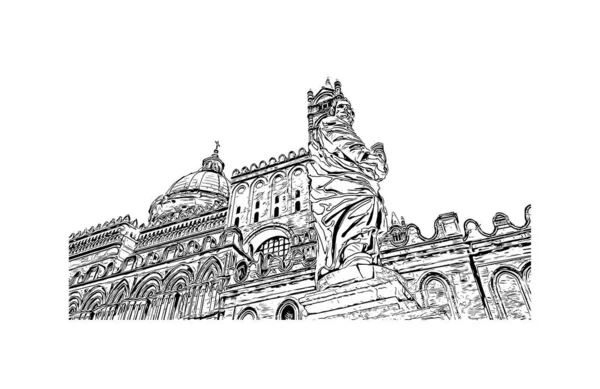 Print Building View Landmark Palermo Staden Italien Handritad Skiss Illustration — Stock vektor