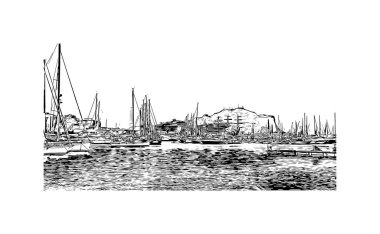 Print Building view with landmark of Palermo is the city in Italy. Vektörde elle çizilmiş çizim çizimi.