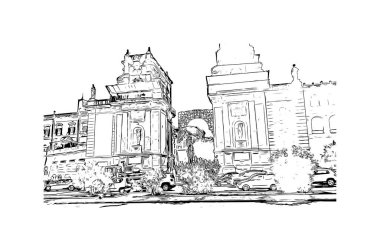 Print Building view with landmark of Palermo is the city in Italy. Vektörde elle çizilmiş çizim çizimi.