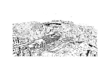 Print Building view with landmark of Palermo is the city in Italy. Vektörde elle çizilmiş çizim çizimi.