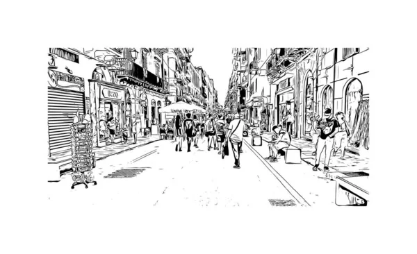Imprimer Ville Palerme Est Située Italie Illustration Dessinée Main Vecteur — Image vectorielle