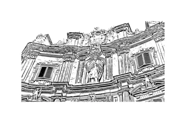 Print Вид Здание Достопримечательностью Палермо Город Италии Ручной Рисунок Векторе — стоковый вектор