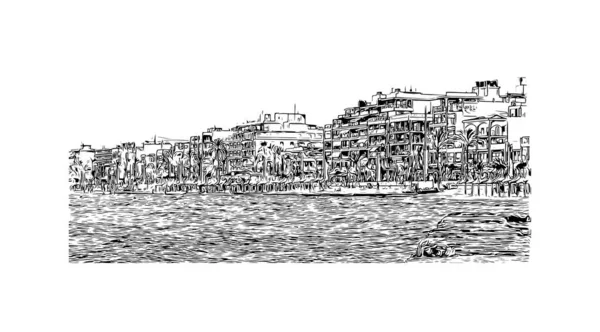 Print Vue Imprenable Sur Palma Est Ville Espagne Illustration Dessinée — Image vectorielle