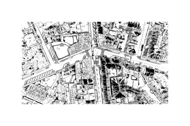 Print Building view with landmark of Palmanova is the town in Italy. Vektörde elle çizilmiş çizim çizimi.