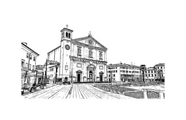 Print Building view with landmark of Palmanova is the town in Italy. Vektörde elle çizilmiş çizim çizimi.