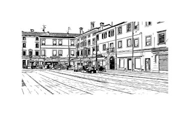 Print Building view with landmark of Palmanova is the town in Italy. Vektörde elle çizilmiş çizim çizimi.