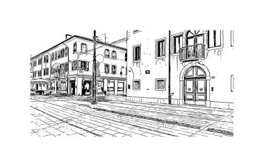 Print Building view with landmark of Palmanova is the town in Italy. Vektörde elle çizilmiş çizim çizimi.