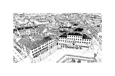 Print Building view with landmark of Palmanova is the town in Italy. Vektörde elle çizilmiş çizim çizimi.