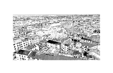 Print Building view with landmark of Palmanova is the town in Italy. Vektörde elle çizilmiş çizim çizimi.