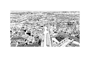 Print Building view with landmark of Palmanova is the town in Italy. Vektörde elle çizilmiş çizim çizimi.
