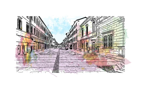 Print Building View Landmark Palmanova Town Italy Watercolor Splash Hand — Stock Vector