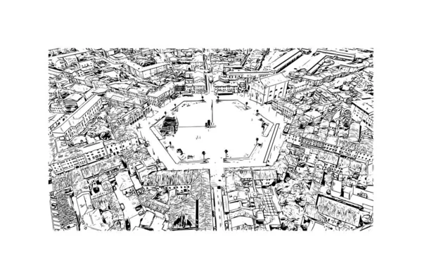 Print Building Vista Com Marco Palmanova Cidade Itália Desenho Desenhado — Vetor de Stock