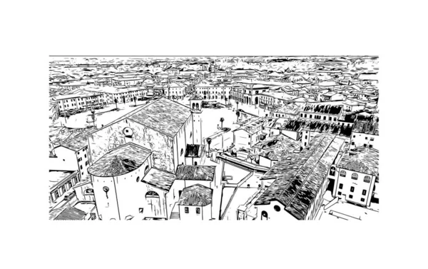 Vytisknout Pohled Budovu Orientačním Bodem Palmanova Město Itálii Ručně Kreslená — Stockový vektor