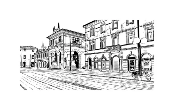 Drukuj Widok Budynku Zabytkiem Palmanova Jest Miasto Włoszech Ręcznie Rysowany — Wektor stockowy
