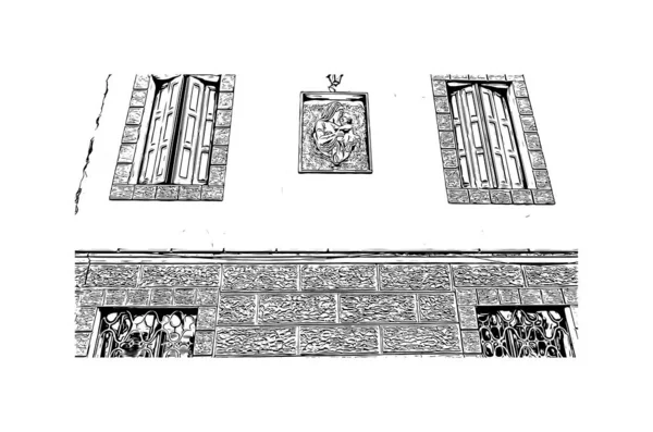 Imprimir Vista Del Edificio Con Hito Palmanova Ciudad Italia Dibujo — Archivo Imágenes Vectoriales