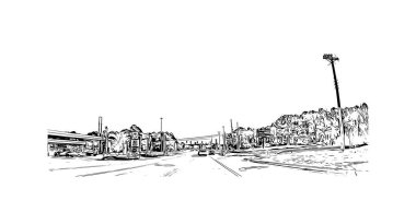 Palmetto 'nun simgesi olan Print Building View Florida' da bulunmaktadır. Vektörde elle çizilmiş çizim çizimi.