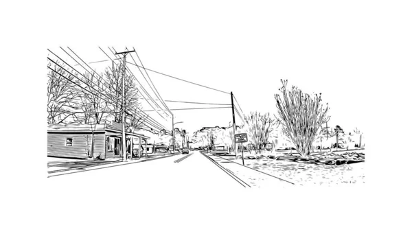 Print Building View Landmark Palmetto City Florida Hand Drawn Sketch — Stock Vector