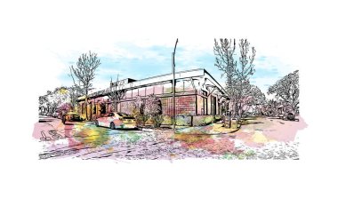 Palo Alto manzaralı Print Building, Kaliforniya 'da bir şehirdir. Vektörde elle çizilmiş çizim çizimi.