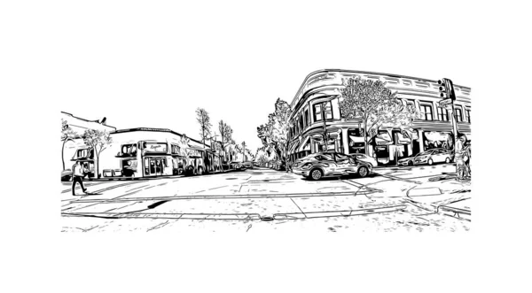 Print Building View Landmark Palo Alto City California Hand Drawn — Stock Vector