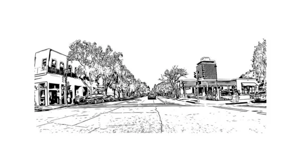 Palo Alto 랜드마크가 캘리포니아주의 도시이다 벡터로 손으로 스케치 — 스톡 벡터