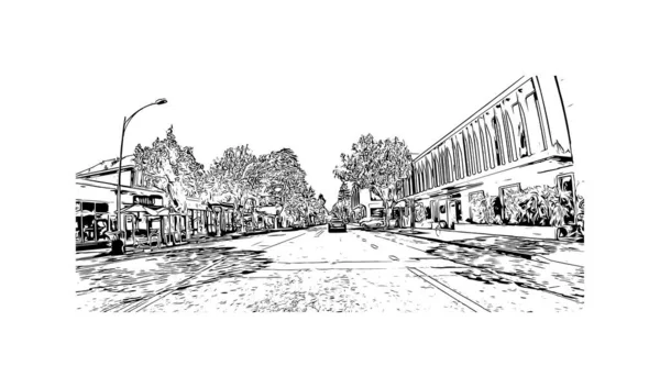 帕洛阿尔托的标志性建筑是加州的一个城市 矢量手绘草图 — 图库矢量图片