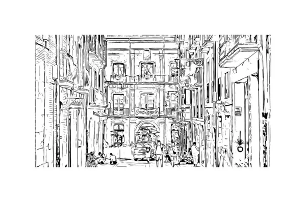 パンプローナのランドマークと印刷建物のビューは スペインの都市です 手描きのスケッチ図ベクトル — ストックベクタ