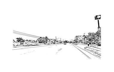 Print Building view with landmark of Panama is the country in Central America. Vektörde elle çizilmiş çizim çizimi.