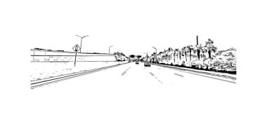 Print Building view with landmark of Panama is the country in Central America. Vektörde elle çizilmiş çizim çizimi.