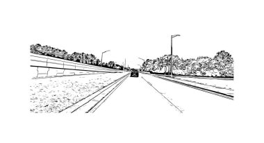 Print Building view with landmark of Panama is the country in Central America. Vektörde elle çizilmiş çizim çizimi.