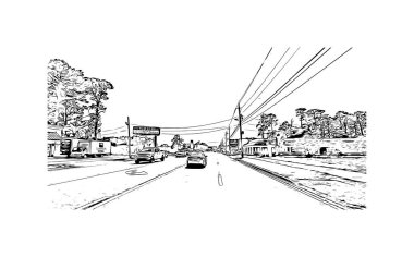 Print Building view with landmark of Panama is the country in Central America. Vektörde elle çizilmiş resim ile suluboya sıçraması.