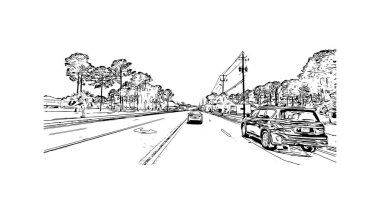 Print Building view with landmark of Panama is the country in Central America. Vektörde elle çizilmiş resim ile suluboya sıçraması.