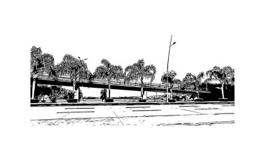 Panama şehrinin simgesi olan Print Building View, Panama 'nın başkentidir. Vektörde elle çizilmiş çizim çizimi.