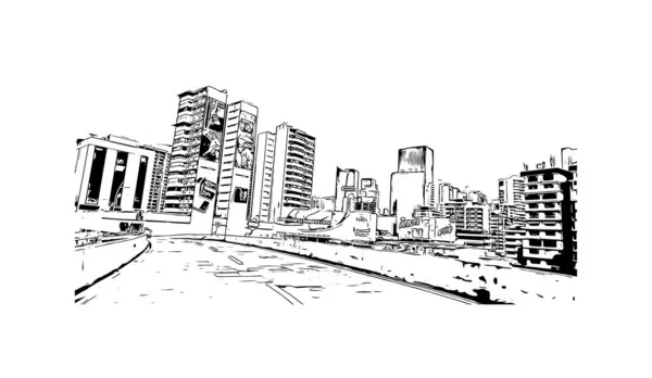 Imprimer Vue Sur Bâtiment Avec Point Repère Panama City Est — Image vectorielle