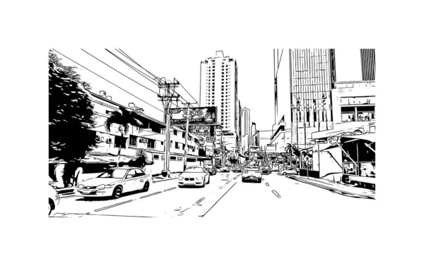 Imprimir Vista Del Edificio Con Hito Ciudad Panamá Capital Panamá — Vector de stock