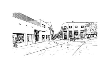 Paphos 'un simgesi olan Print Building view Kıbrıs Rum Kesimi' nin kentidir. Vektörde elle çizilmiş çizim çizimi.