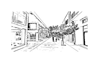 Paphos 'un simgesi olan Print Building view Kıbrıs Rum Kesimi' nin kentidir. Vektörde elle çizilmiş çizim çizimi.