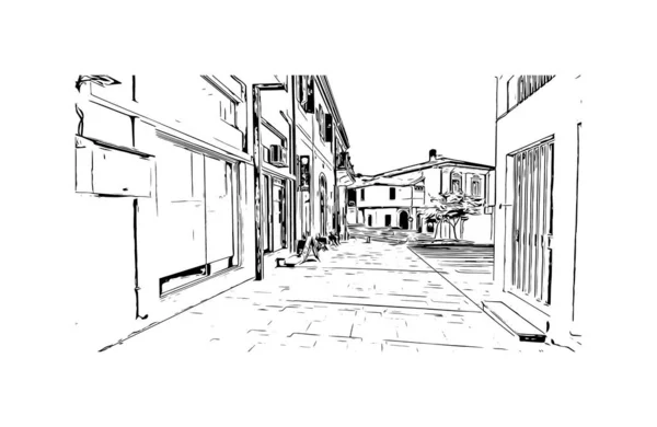 Imprimir Vista Edifício Com Marco Paphos Cidade Cyprus Desenho Desenhado —  Vetores de Stock