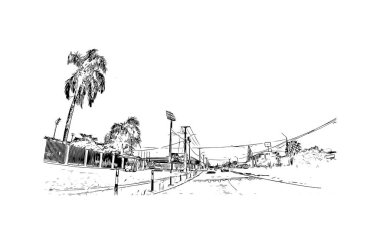 Print Building view with landmark of Paramaribo is the capital city in Surinam. Vektörde elle çizilmiş çizim çizimi.