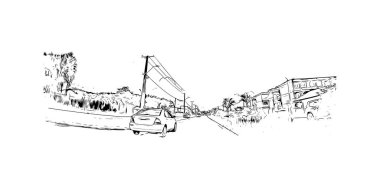 Print Building view with landmark of Paramaribo is the capital city in Surinam. Vektörde elle çizilmiş çizim çizimi.