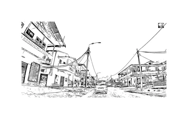 Print Building View Landmark Paramaribo Capital Suriname Desenho Desenhado Mão — Vetor de Stock